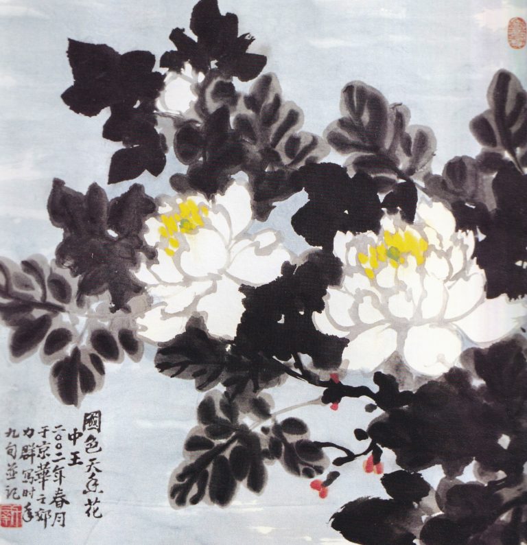 A traditional Chinese water painting of white peony.